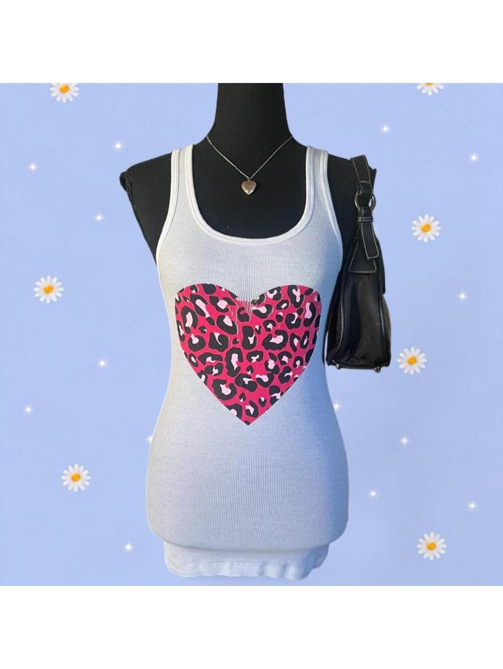 Vintage Y2K Papaya Coquette McBling Leopard Heart Tank Top Size Medium